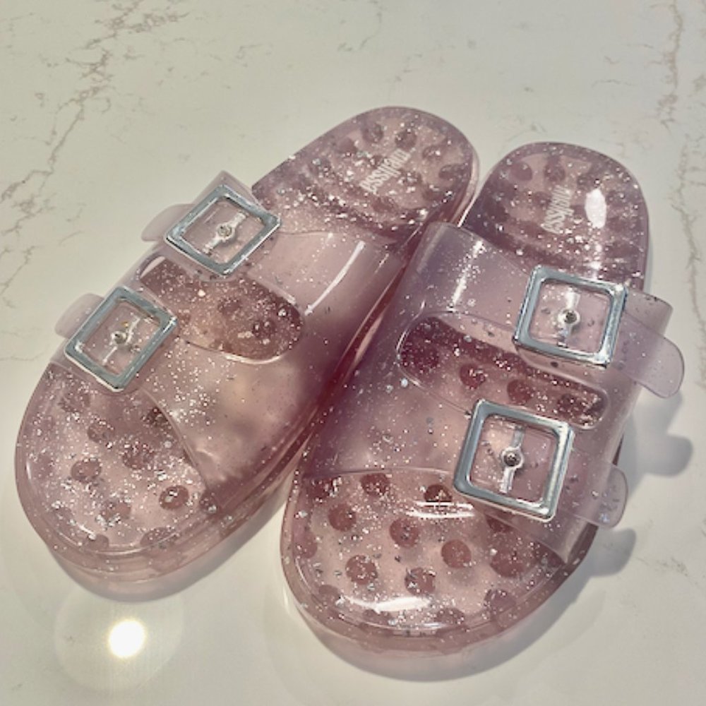 Melissa Purple Glitter Slip On Slides Jelly Sandals 90s Y2K Size 7 Buckles